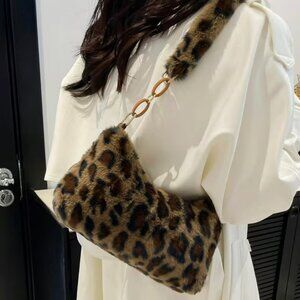 Leopard Print Faux Fur Shoulder Bag
